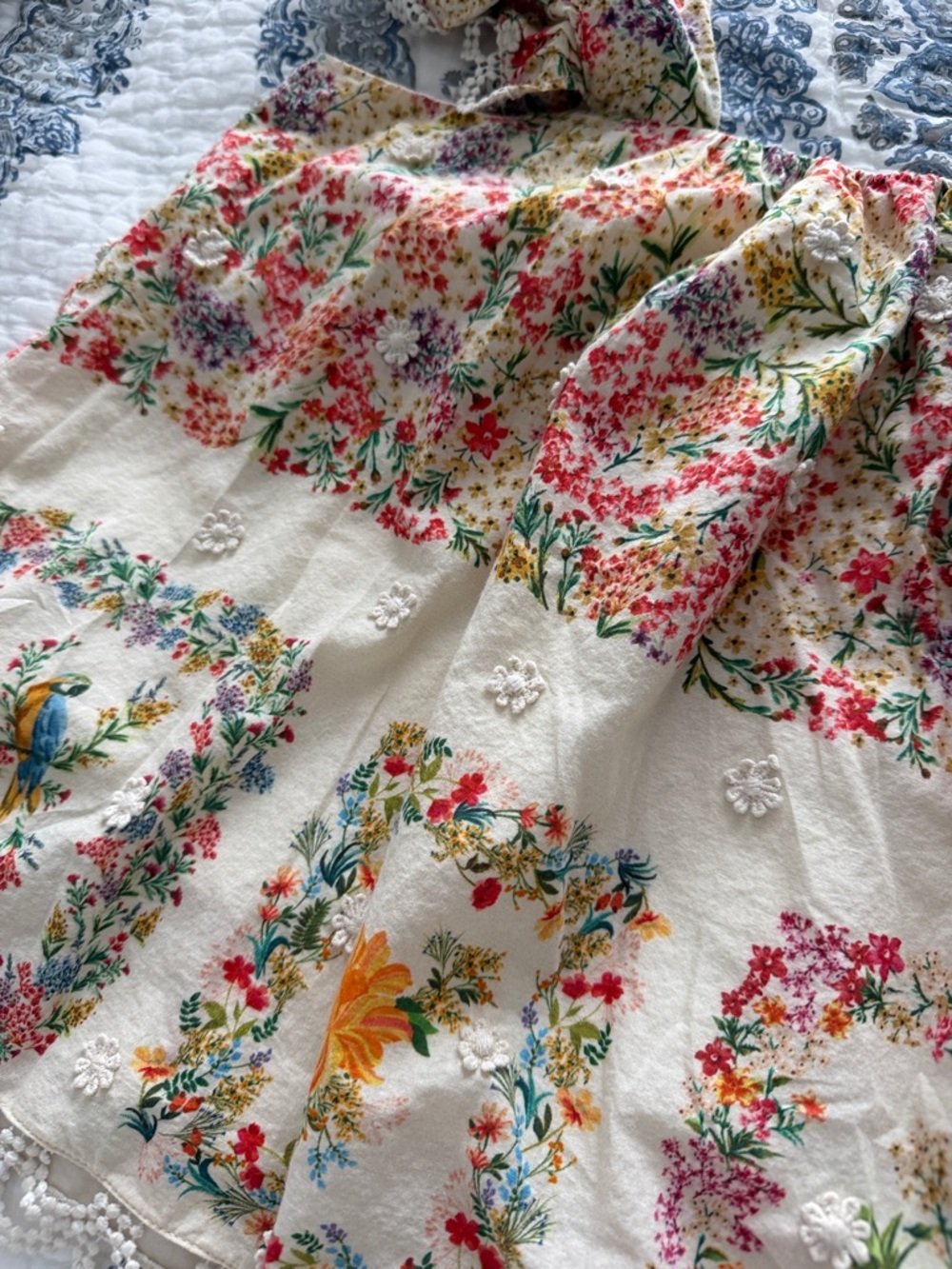 Farm Rio Cream Floral Ruffle-Sleeve Top - Picture 3 of 8